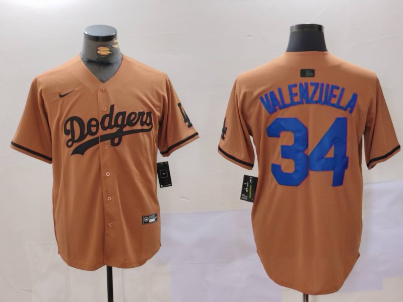 Men Los Angeles Dodgers #34 Valenzuela army green joint name 2024 Nike MLB Jersey style 1->los angeles dodgers->MLB Jersey